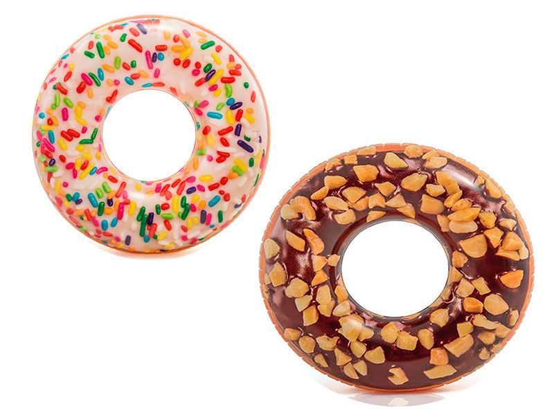 Tesauro Imposible rock Colchoneta hinchable redonda con forma de donuts blanco con fideo de  colores o chocolate con trozos de almendra